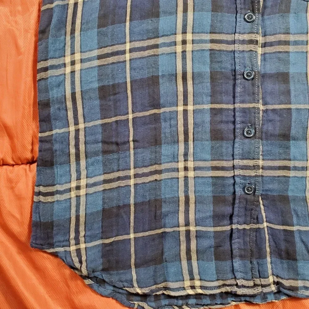 Free People Women's Blue Plaid Long‎ Sleeve Button Down Top Size Small FP
